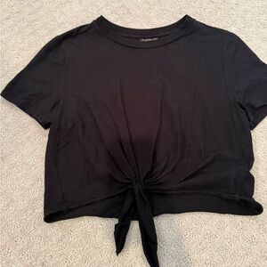 Topshop Black Short Sleeve Tie-Front Tee